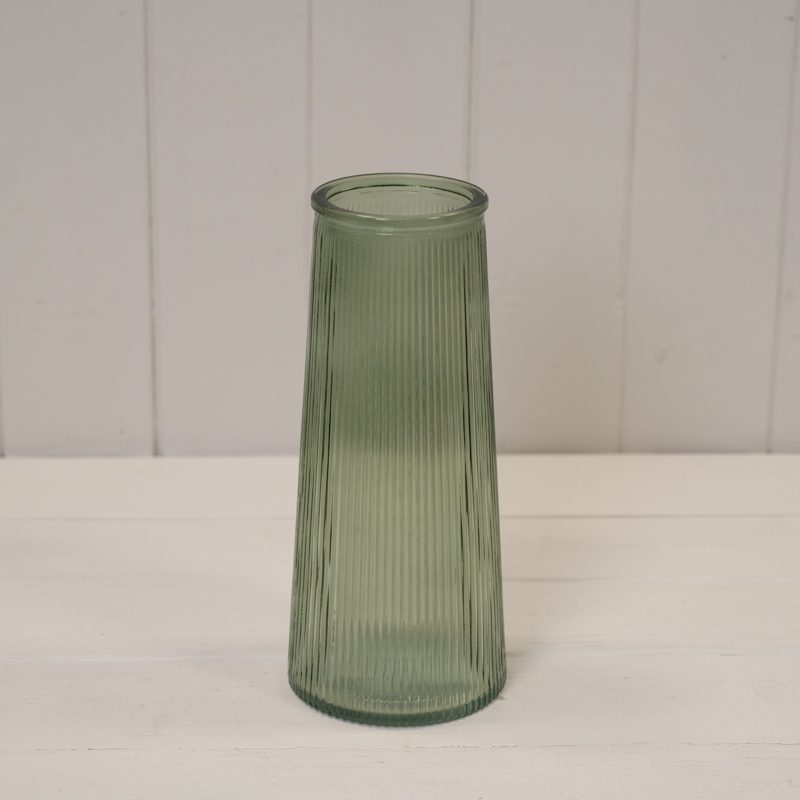 Vintage Green Tall Ribbed Vase
