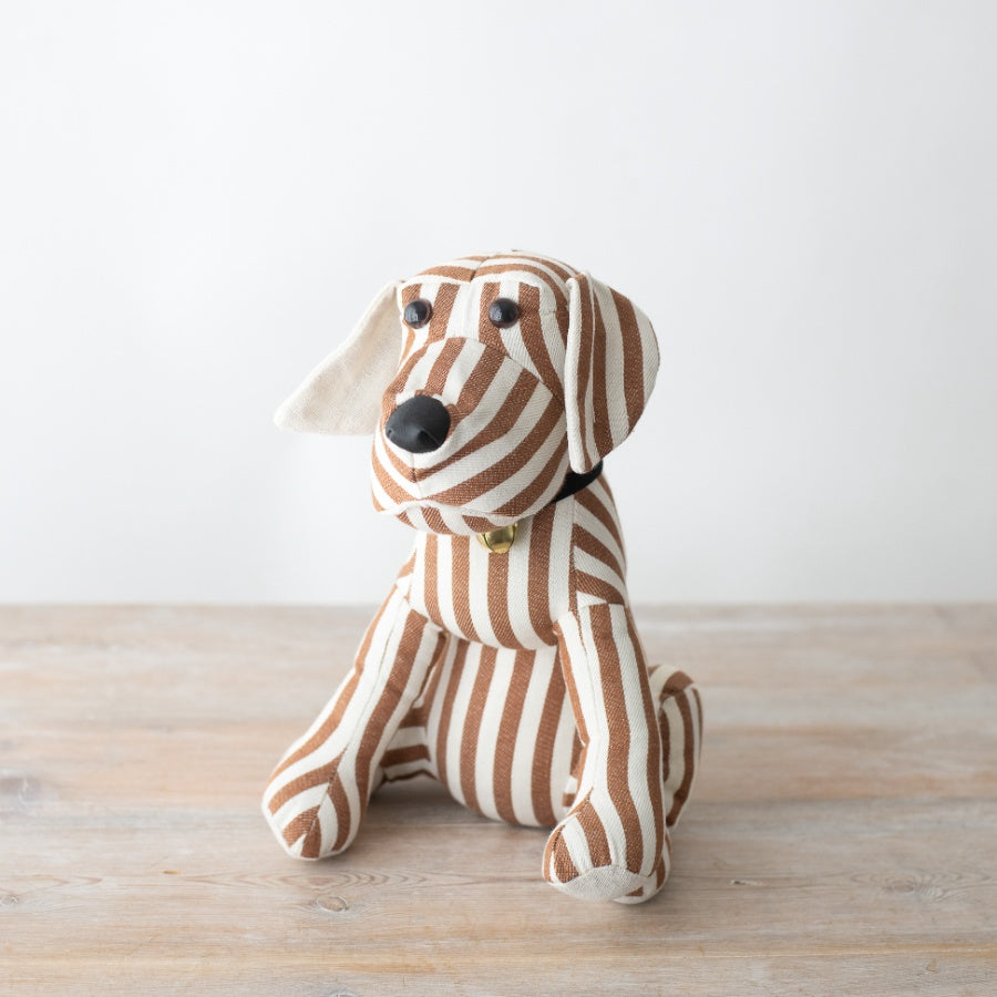 Striped Sitting Dog Door Stop - Brown