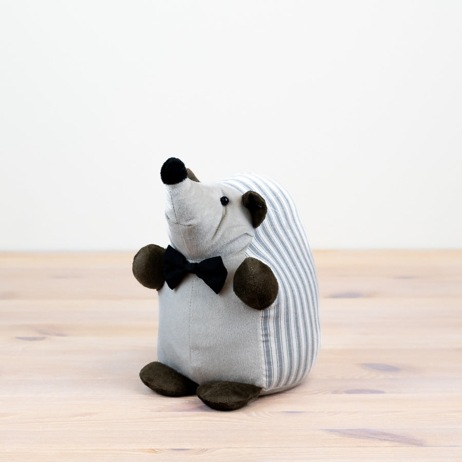 Striped Sitting Hedgehog Door Stop - Grey