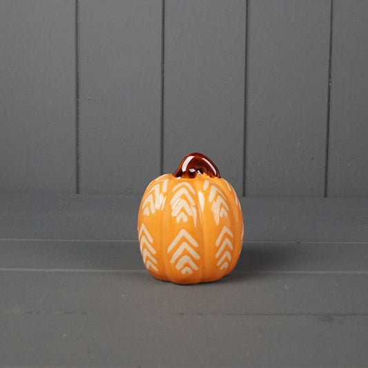 Orange Patterned Ceramic Pumpkin - 7.5cm