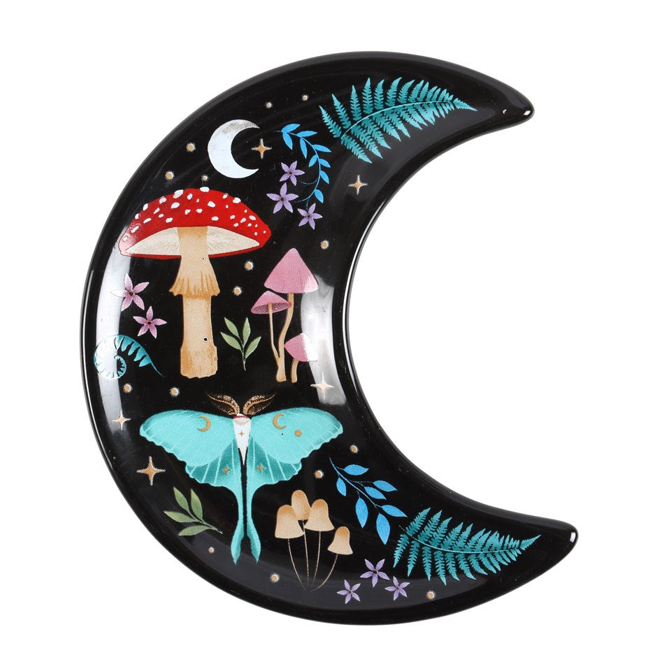 Dark Forest Print Crescent Moon Trinket Dish