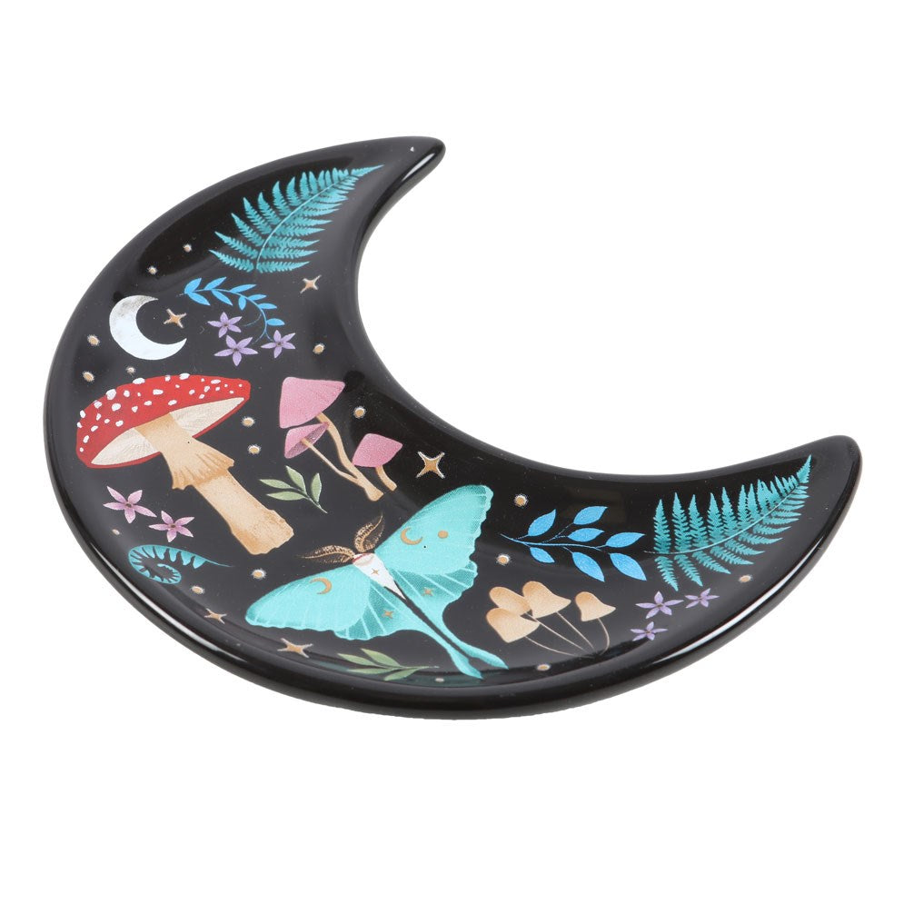 Dark Forest Print Crescent Moon Trinket Dish