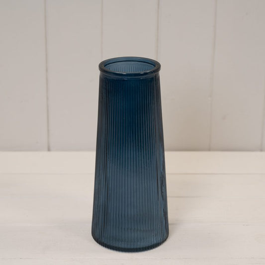 Blue Tall Ribbed Vase