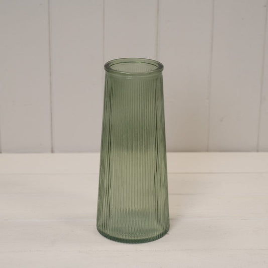 Vintage Green Tall Ribbed Vase