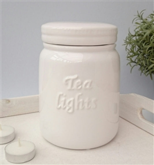 White Ceramic Tea Light Storage Jar