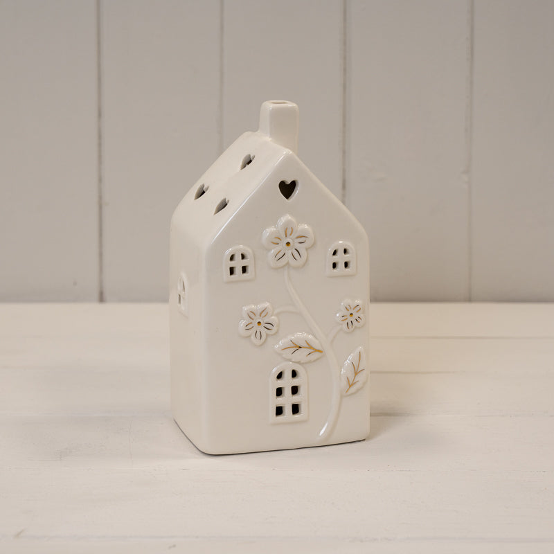 Glazed Ceramic House with LED Ornament 17cm
