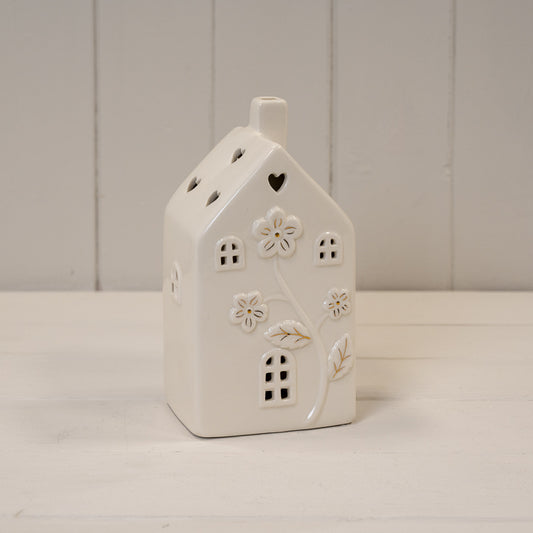 Glazed Ceramic House with LED Ornament 17cm
