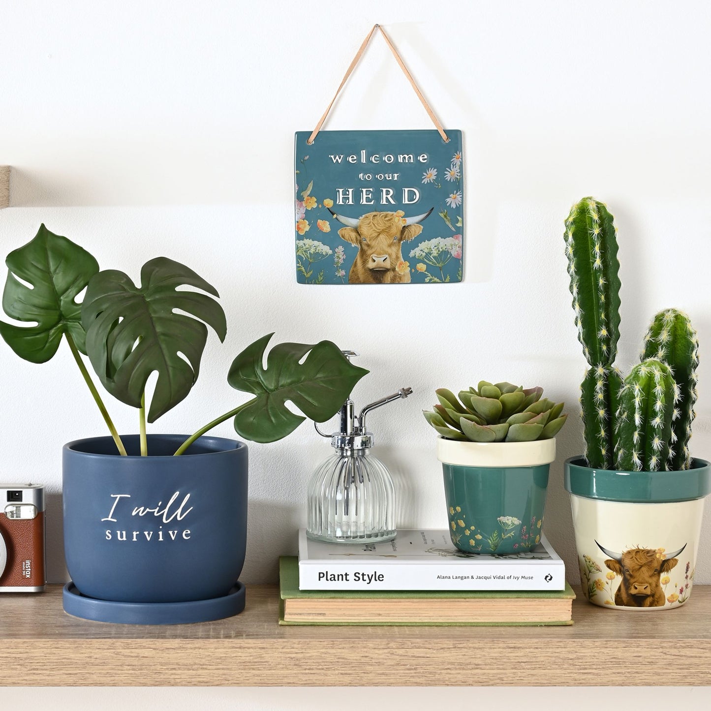 Ceramic Navy Blue Planter with Saucer - I Will Survive