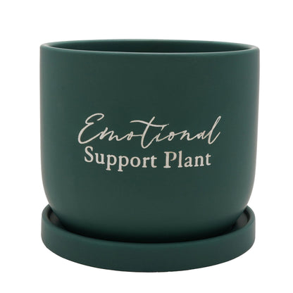 Ceramic Green Planter with Saucer - Emotional Support Plant