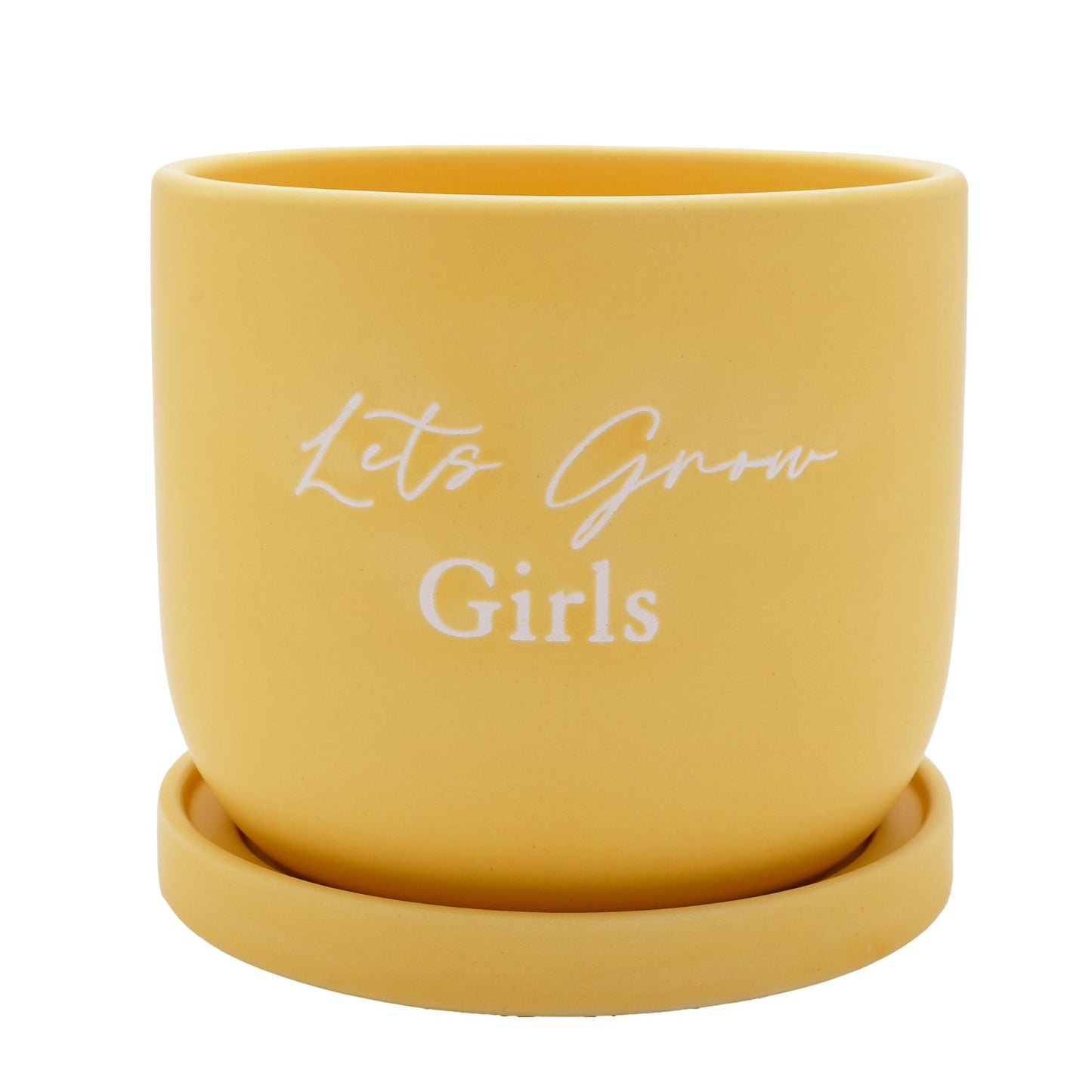 Ceramic Yellow Planter with Saucer - Lets Grow Girls