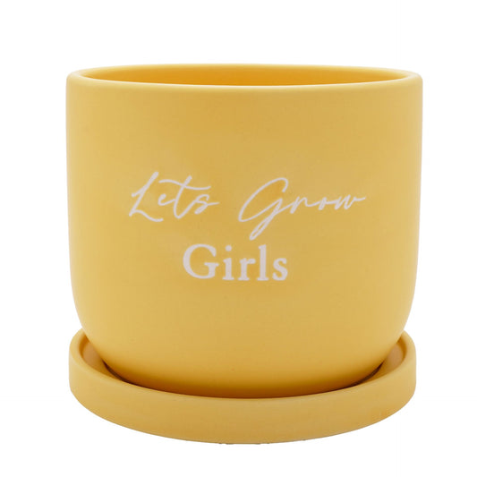 Ceramic Yellow Planter with Saucer - Lets Grow Girls