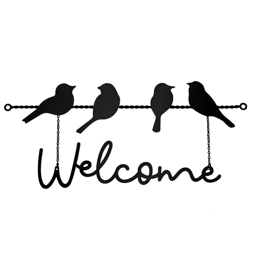 Country Living Metal Garden Plaque with 4 Birds - "Welcome"