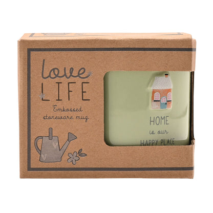 Love Life Embossed Mug - Home is Our Happy Place