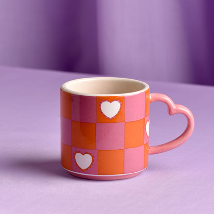 Raspberry Blossom Chequer & Heart Mug