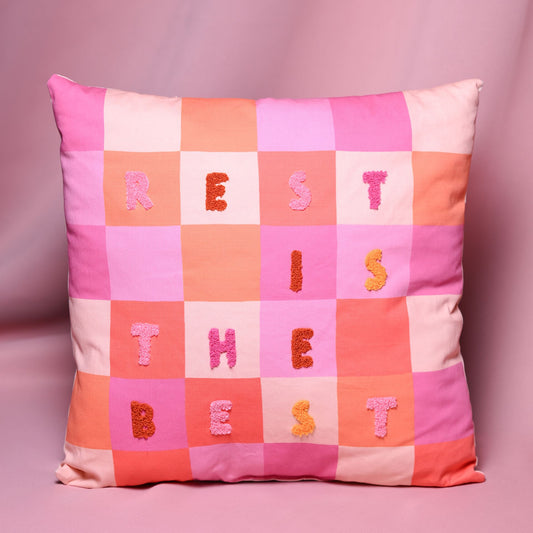 Raspberry Blossom Cushion - "Rest Is The Best"