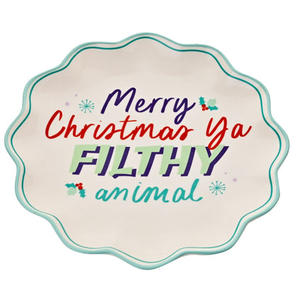 "Merry Christmas Ya Filthy Animal" Wavy Edge Plate